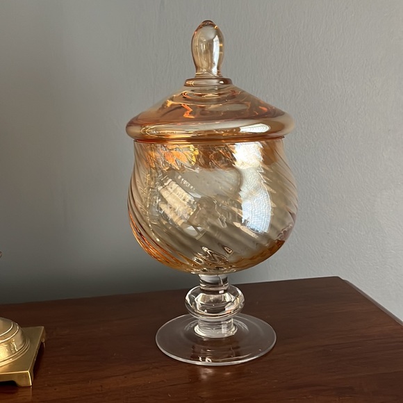 Vintage Orange Amber Carnival Glass Circus Tent Apothecary Jar Canister - Picture 4 of 9